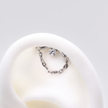 Detail View 1 of Implant Grade Titanium Modern Curve Sparkle Chained Internally Threaded Labret-Clear Gem